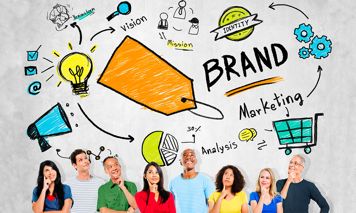 Diverse people thinking planning marketing brand concept