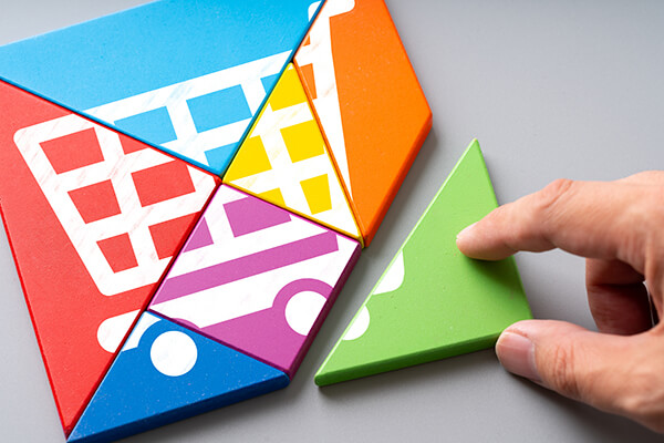 Online shopping icon colorful puzzle